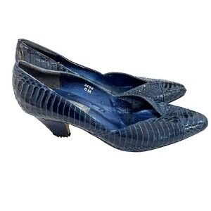 Vtg J Renee Womens Navy Blue Pump Heels 6M Snakeskin Stiletto Pointed Toe 90s